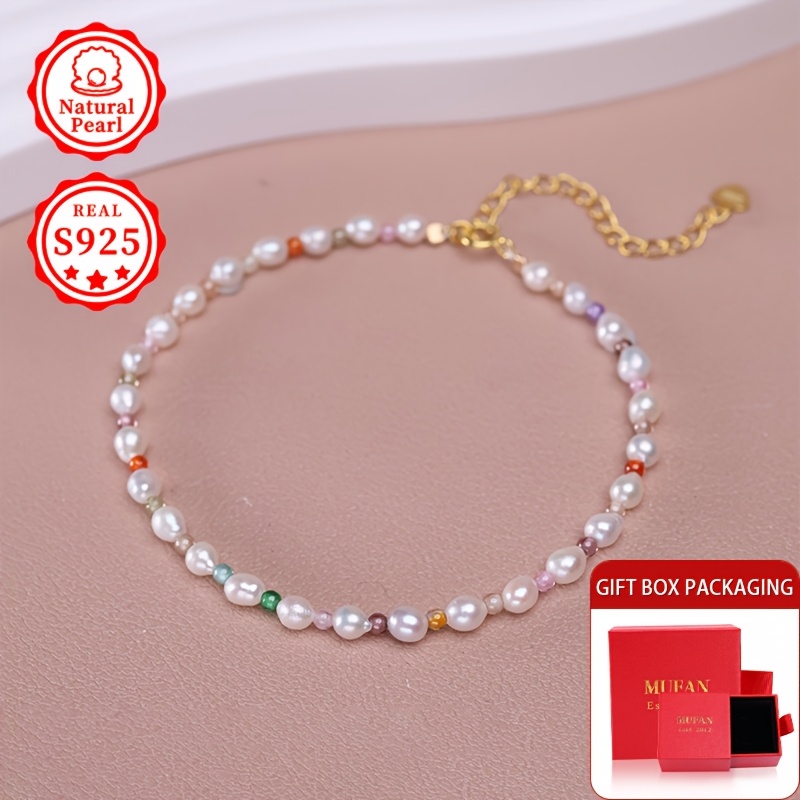 Women's S925 Silver 3-4mm White Baroque Freshwater Pearls Bracelet